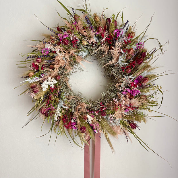 Handmade Dried Flower Wreath, “Spring Meadow”