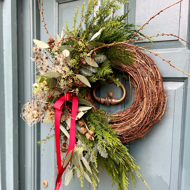 Handmade Luxury Fresh Elm Wreath “Festive Forrest Treasures”
