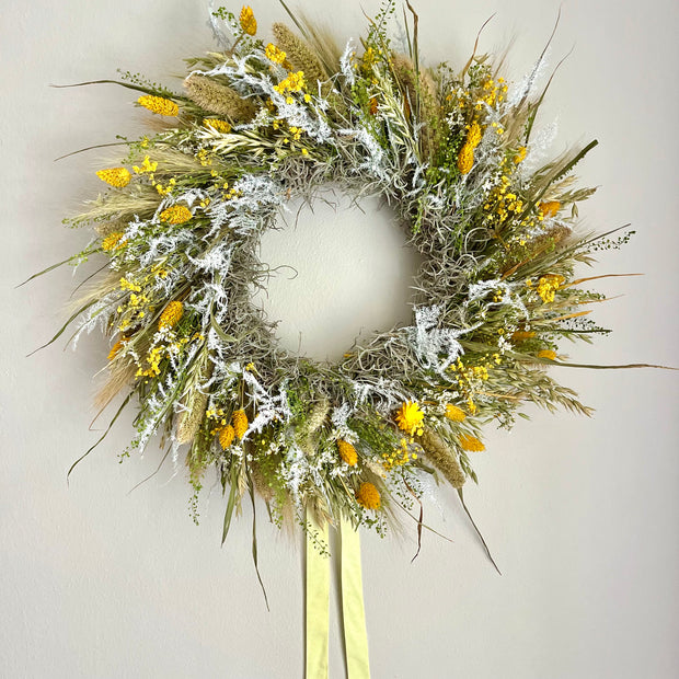 Handmade Dried Flower Wreath, “Golden Glow”