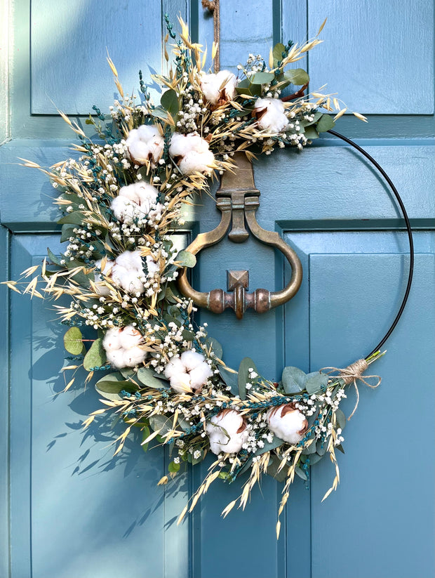 DIY Dried Flower Wreath Making Kit & Online Video Tutorial “Fresh Cotton”