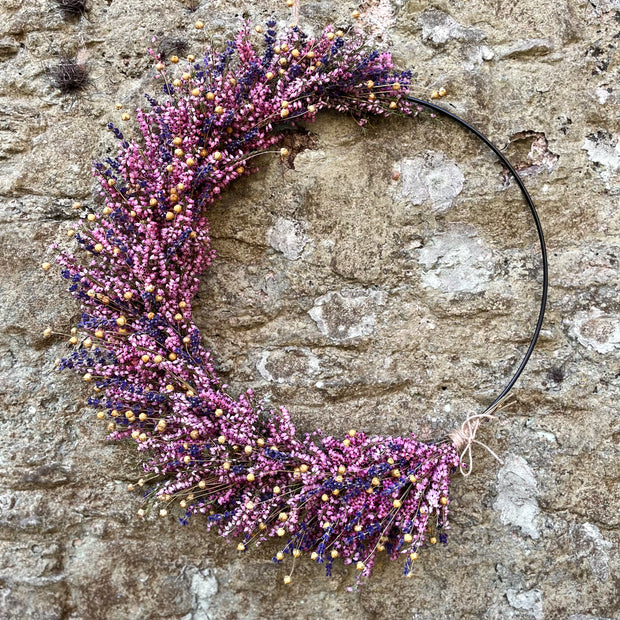 Pre Order: Handmade Dried Flower Hoop Wreath “Lavender, Heather & Flax ”