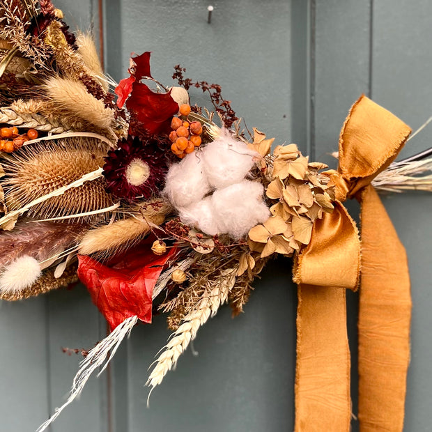 Handmade Dried Flower Hoop Wreath “Golden Ochre”